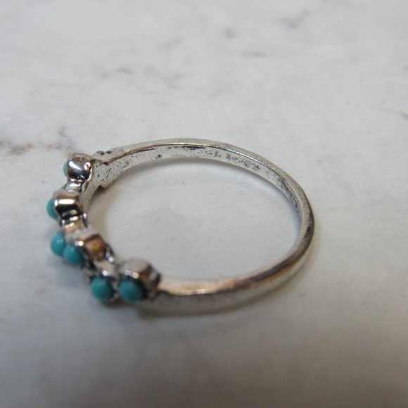 Turquoise Lined Silver Tone Ring Size 9 - Picture 4 of 7